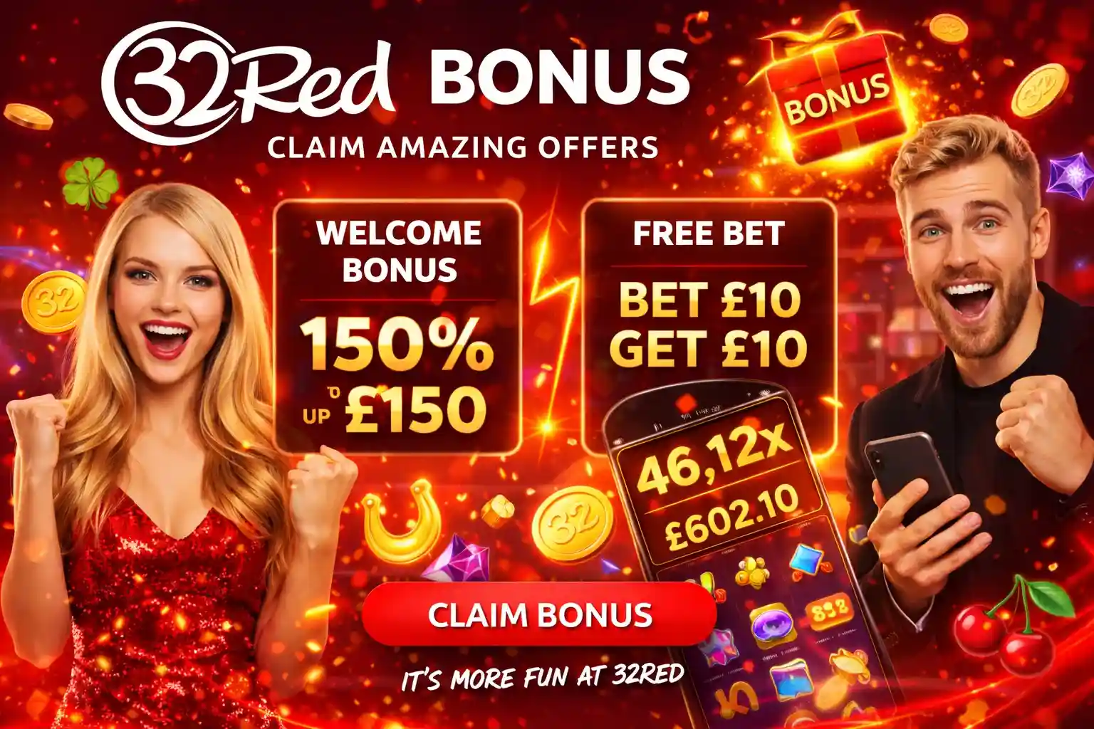 Players celebrating casino welcome bonus offer with coins and mobile slots