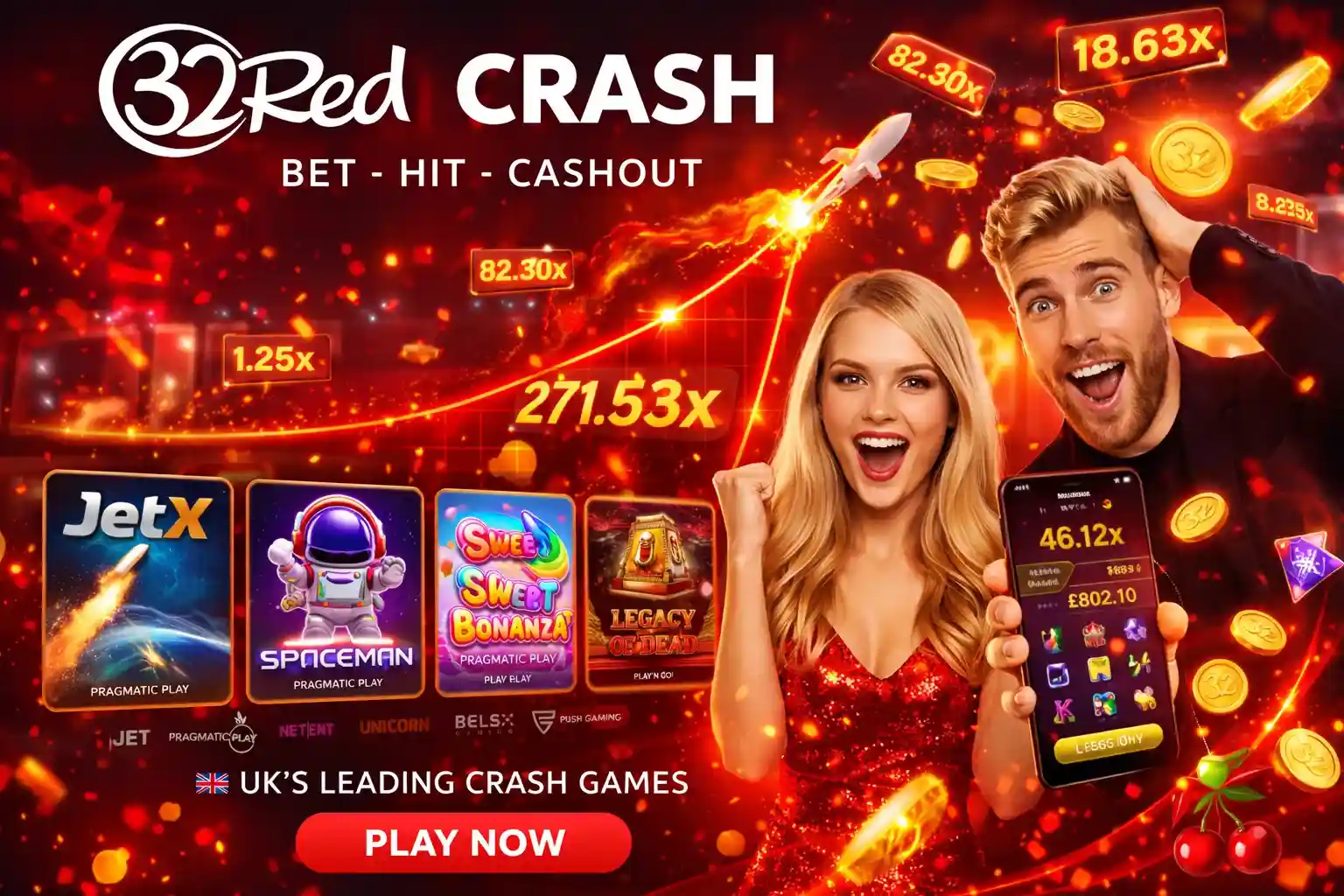 Excited players watching crash game multiplier rising on mobile screen